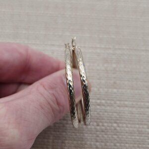 Worn Gold Plated Sterling Silver Textured Hoop Earrings A2157